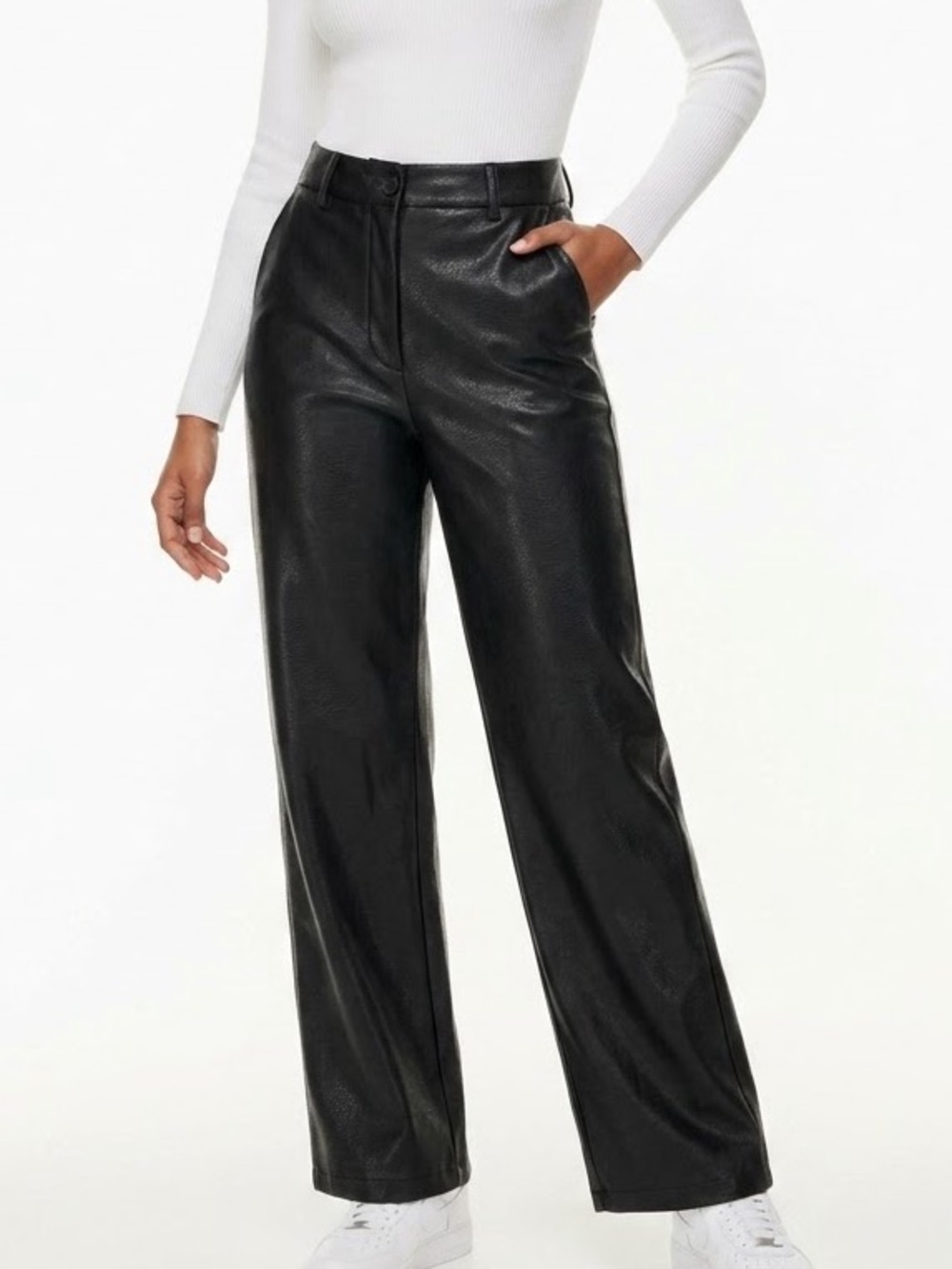 Princess Polly Black Faux Leather High Waisted Wide Leg Pants Size 4 US / 8 AU